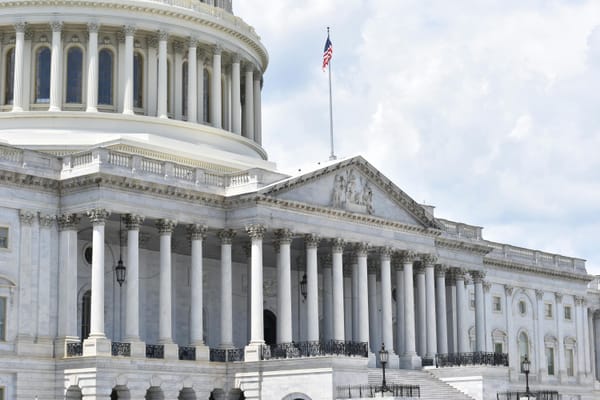 The front of the United States capital building. 